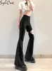 Sylcue Summer High Street Style Piccoli pantaloni svasati a vita alta Cosce Personalità con gambe cave e sexy lunghe 220722
