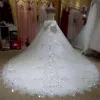 Vestidos de casamento frisados cristais vestido de noiva lantejoulas rendas applique capela trem plus size feito sob encomenda querida decote vestido de novia