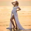Maternity Dresses for Photo Shoot Fashion Sexy White Chiffon Split Front Jumpsuit Dress for Pregnant Women Photography Maxi Gown G220418