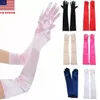 Party Hats Womens Evening Formal Gloves 22 Long Black White Satin Finger Mitten