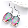 Diğer Mücevher Setleri 3 PCS Düğün Hediyesi Oval Colorf Mystic Topaz Prasiolite 925 Sterling Sier Kolye Zirkon Bilezik Küpeler Drop