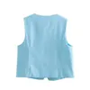 Costumes pour femmes Blazers flétris 2022 mode rétro boutonnage bleu ciel sans manches Blazer lin gilet haut pour femme femmes