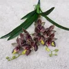 En faux blommor kort stam latex cymbidiums 23 "l￤ngd simulering cymbidium faberi rolfe gr￶nt blad f￶r br￶llop centerpieces