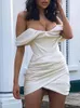 Sruby Off Shoulder Backless White Sexy Dresse Mini Summer Dress Pink Strapless Bodycon Night Club Party Dress Vestidos 220423