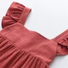 Girl's Dresses Toddler Kids Baby Girls Linen Vintage Dress Ruffle Retro Solid Girl Boho Sundress Princess Sweaters Size 7-8Girl's