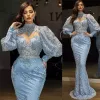 2022 Plus size Arabisch aso ebi luxueuze kant kralen prom jurken zeemeermin hoge nek avond formeel feest tweede receptie jurken