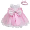 Girl's Dresses Baby Girls Dress Bow Send Hairband Tutu Skirt Lace Girl 1st Birthday Party Princess Wedding DressGirl's