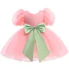 Girl's Dresses Birthday Party Princess Dress For Girls Infant Lace Children Bridesmaid Girl Baby Solid Color Clothes