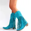 Cowgirls Stivali da cowboy Scarpe per le donne Frange Love Pattern Tacchi spessi Punch Shoe Western Slip On Female J220805