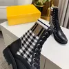 Winter Lace-up Cowboy Martin Boots Designer Women Platform Ankle Booties Knitted Real Leather Black Sock Botas De Mujer With Box