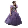 Bonito roxo pequeno flor vestidos de menina para vestidos de festa de casamento arco camisolado plissado floor_length sem mangas lante lantejoulas apliques primeiro comunhão vestido de aniversário