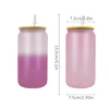 16oz Sublimation Glass Cups Cold Color Changing Frosted Glasses Tumbler Water Bottle Cola Beer Can Tumblers Mugs Beverage Drinking Cup With Bamboo Lids & Straws