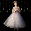 Gold Crystal Long Flower Girls Dress Straspelli in rilievo per bambini vestiti per bambini piccoli abiti di compleanno per bambini