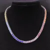 Цепочка звена Rainbow 7 Colors Crystal Stone Silver Color 1 ряд теннисный браслет хип -хоп