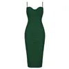 Malha drapeado bandage vestido chegada midi bandage vestido bodycon mulheres verão verde sexy vestido de festa noite clube outfits 220507