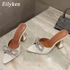 Nxy Sandals New Crystal Butterfly-knot Pointed Toe Women Shoes Fashion Style Spike Heels Summer Outdoor Female Slide Slippers