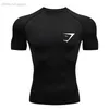 T-shirts pour hommes T-shirt blanc à manches courtes Haut de fitness pour hommes Chemise d'entraînement MMA Sweat-shirt d'été Gym Compression Séchage rapide Jogging SuitM