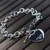 Europe America Fashion Armband Women Lady Silver Color Engraved 925 Brev med Heart Tag Pendant Armband228V