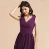 2022 Custom Made Chiffon Bridesmaid Dresses Purple Sexy V-Neck Sheer Back Floor Length Mother of Bride Dress Evening Prom Gowns BM3004 0702