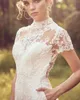 Luxus-Overalls, Stehkragen, Hochzeitskleid, Kurzarm, Illusion, Spitze, Applikationen, Knopf, hochwertiges Brautkleid, Vestidos de Soiree, BES121