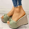 Sandaler Tofflor Bow Tied Slip On Leisure Platform Summer 2022 Wedges High Heels Kvinnor Skor Kvinna Mules Flip Flops 220323