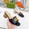 Ladies Mid Slippers Designer Leather Sexy Summer Chunky Heel Sandals Outdoor Beach Flip Flop 35-44 Yards with Box 5cm