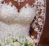 Koronkowe wspaniałe sukienki ślubne syreny ślubne aplikacje ślubne wysokie szyi długie rękawy zamiatanie pociąg bez pleców