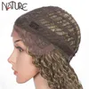 Nature Synthetic Lace Wigs for Women Long Part 38 Inch Curly Ombre Blonde with Deep Wavy Heat Resistant 220622