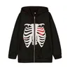 Y2k Harajuku Korean Style Loose Skeleton Zip Up Hoodie Goth Grunge Long-Sleeved Hooded Jacket Retro Black Oversized Sweatshirt 216