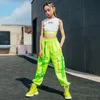 Bühnenkleidung 2022 Hip Hop Tanzkleidung für Mädchen Weiße Weste Fluoreszierende grüne Hose Jazz Performance Kostüm Kinder Straßentanzanzug BL6316