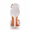مضخات حزام الإبزيم المصارع منصة الصندل الأبيض لؤلؤة النساء أحذية زفاف رقيقة عالية الكعب الكعب