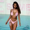 Stroje kąpielowe damskie H80S90 pojedyncza warstwa ręcznie robione na szydełku Bikini Set kobiety strój kąpielowy seksowna damska dzianinowy biustonosz strona wiązana stringi stringi kostiumy kąpielowe