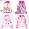 10st / lot Girls Favors Lovely Unicorn Mochila Non-woven Fabrics Födelsedagsfest Baby Shower Decorate Flower Drawstring Gifts Väskor 220420