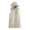 Women's Vests Women Vest Black Long Faux Leather Sleeveless Jacket Woman Oversize Hooded Beige Fall Warm Zipper Padded