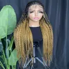Perruque tressée longue de 36 pouces en cheveux synthétiques avec dentelle frontale pour femmes noires – Perruque avant en dentelle tressée de style africain avec ligne de cheveux d'aspect naturel