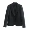 Women's Two Piece Pants Women Solid Black Basic Blazer Jacket Female Notched Collar Single Button Office Lady Pocket Top Slim Narrow Leg Tro