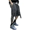 メンズショーツヒップホップ夏男性男性ブラックリボンストリートウェアコットンパンツニー長さの戦術貨物貨物カジュアルショートパンツ