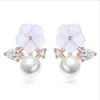 Stud or Rose 925 boucles d'oreilles en argent pour femmes mariage élégant cristal CZ coquille fleur perle boucle d'oreille bijoux fins GiftsStud Kirs22