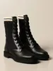 Women ankles boot black knit shoes Jacquard Stretch-Knit and Leather Ankle Boots rubber sole platform shoes with box