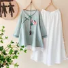 Etnische kleding vrouwen top lente herfstshor mouwen los dunne vrouwelijke casual eethnische stijl wijd been broek broek Chinese traditionele doek