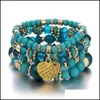 Charm Bracelets Jewelry Fashion Bohemian Bead Bracelet For Women Girls Mtilayer Stretch Set Heart Dhq7L