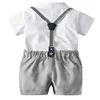 Nieuwe stijl kleding set peuter babyjongens korte mouw top rompers jagering broek strik stropdas driedelige pak kinderen babykleding