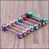 Tongue Rings Body Jewelry Single Gemtongue Barbell Ring Wholesale 50Pcs /Lot Piercing Stainless Steel Nipple Earring Bar Drop Delivery 2021