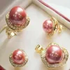 AAA 10mm14mm Färg South Sea Shell Pearl Earring Ring Necklace Pendant Set