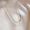 Kedjor Anti-allergiska minimalistiska dubbla lager 14K Guldpläterad BoxherringBone Chain Choker-halsband för WomenChains SIDN22