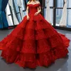 2022 Av Axel Quinceanera Klänningar med trött kjol Lace Applique Tulle Sweet 16 Dresses Ball Gowns Prom Graduation Dresses Vestidos Pro232