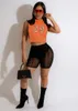 Gros Femmes Survêtements D'été Évider Tenues Numéros De Broderie Col Roulé T-shirt + Short En Maille Deux Pièces Ensemble Costumes De Sport Sexy Club Wear 7389