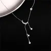 925 Srebrny Sterling Star Moon Naszyjnik dla kobiet łańcuch obojczyka kobieta biżuteria ślubna impreza urodzinowa akcesoria 422 D3