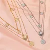 Pendant Necklaces Luokey Vintage Long Leaf Necklace Multilayer Choker Chain Round Coin For Women Retro Boho Jewelry WholesalePendant