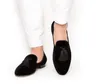 Sarı Siyah İnek Süet Deri Beyler Loafer'lar Püskül Fringe Erkek Gelinlik Ayakkabı Üzerinde Kayma Erkek Oxfords